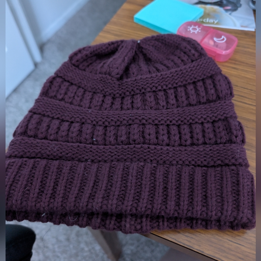 Time and Tru Knit Beanie in Rich Burgundy